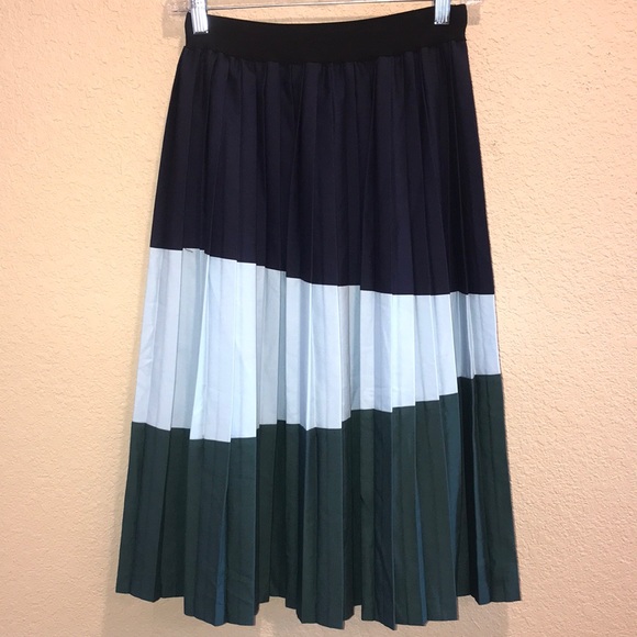Motoreta Florence Pleated Maxi Skirt Elastic Band Color Block Blue Green Size Sm - Picture 3 of 16